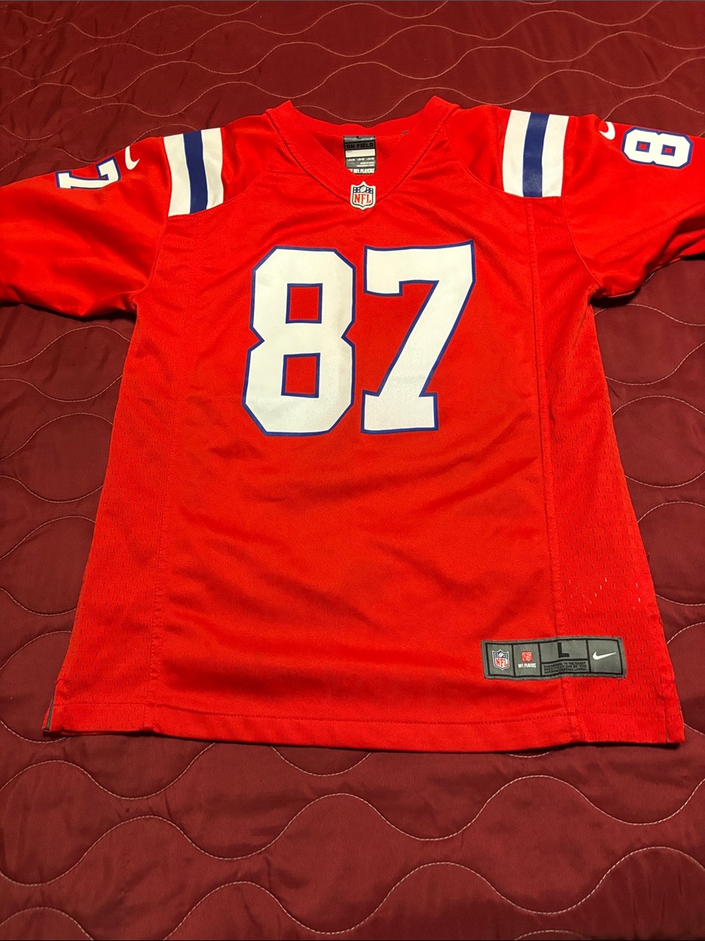 Nike Kids Red #87 Football Jersey with White & Blue Accents
